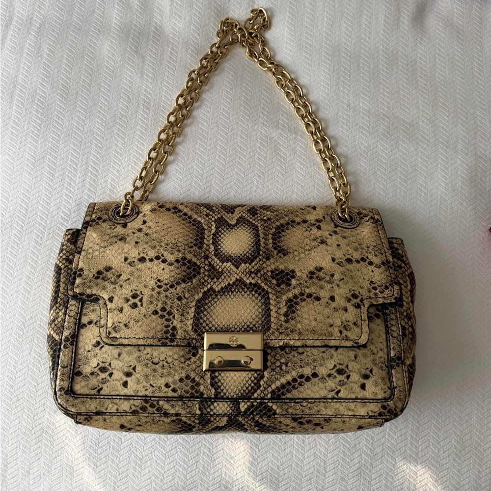 Tory Burch Snake Print Shoulder / Crossbody Bag with Gold Chain